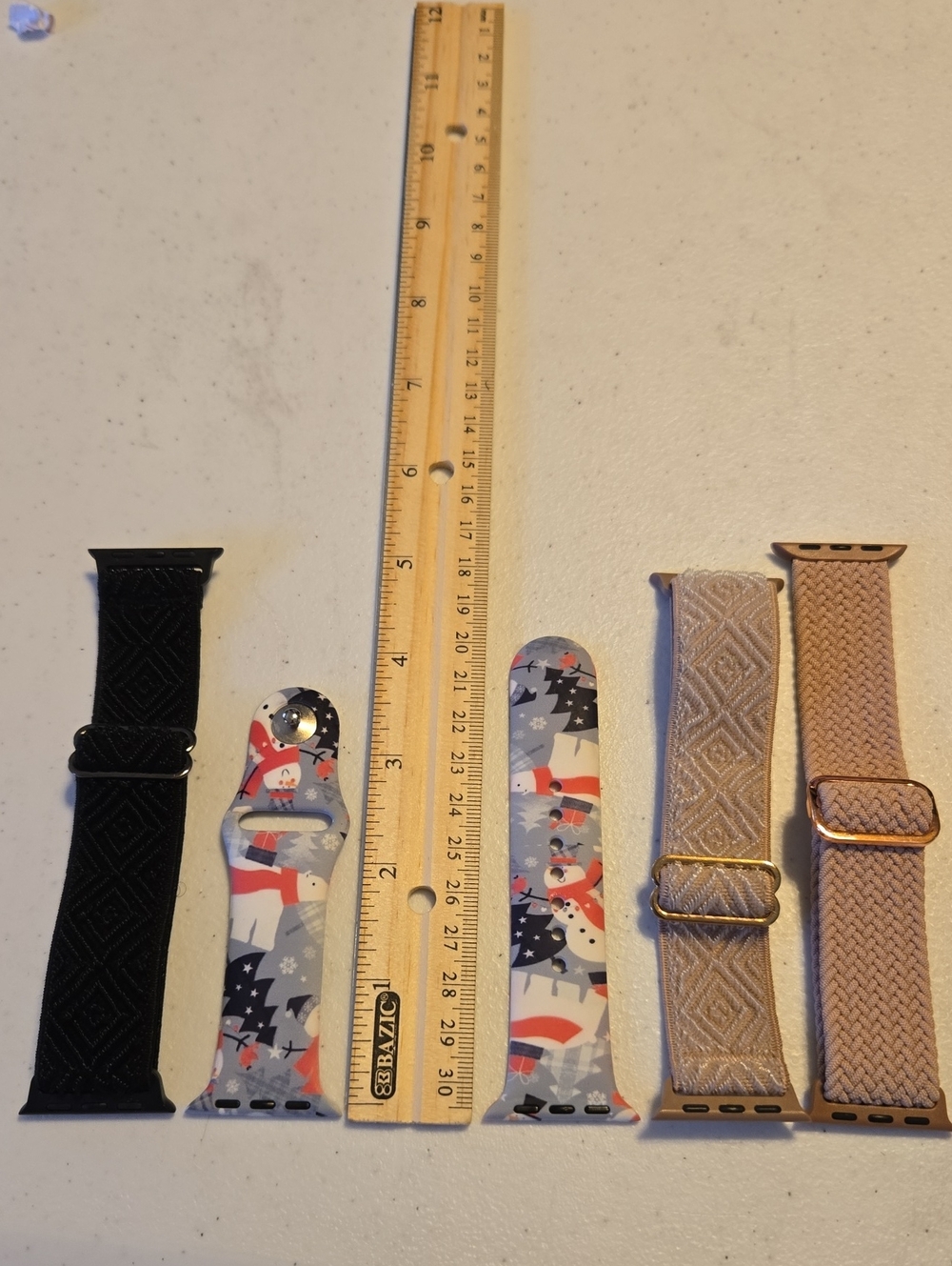 Apple Watch Nylon Bands - Black, Festive Print, Beige Set of 4 Bands